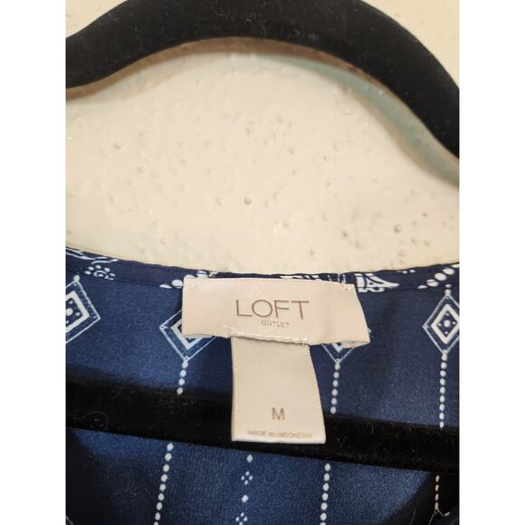 Loft Outlet Women's Navy Blue Geometric Plated Round Neck Sleeveless Blouse M - Picture 3 of 6